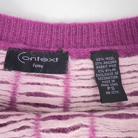 Vtg Wool & Angora Fair Isle Sweater Sz PS Pink Charcoal Gray Sequins Ultra‎ Soft - Picture 7 of 14